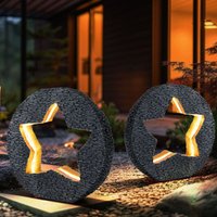 Globo - Solarleuchte Gartendeko für Außen Tischdeko Solarleuchte goldfarben Stein-Stern Optik, grau rund, led warmweiß, LxH 31x29,5 cm, 2er Set von Globo