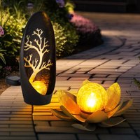 Solarleuchte Lotusblume Außen Garten Dekoleuchten Solar Außenleuchte Solar Blume, Crackle Glas Lichteffekt, 1x Lotusblume 1x Stehlampe, led warmweiß, von Globo