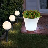 Solarleuchte Stecklampe Außenleuchte Kugel mit Erdspieß Blumentopf Solar, 1x Blumentopf 3x Kugel, led Leuchtmittel, 4er Set von Globo