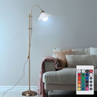 Standleuchte mit Fernbedienung Stehlampe höhenverstellbar Bogenlampe dimmbar, Metall altmessing, Kabelschalter, 8,5W 806Lm warmweiß, h 145-170 cm von Globo