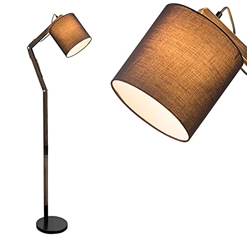 Stehlampe Modern Wohnzimmer Grau Stehleuchte Standlampe Stoffschirm 21 cm (Verstellbar, Wohnzimmerlampe, Retro, Höhe 157 cm, Textil Lampenschirm, E27-Fassung) von Globo