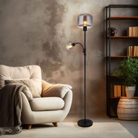 Stehlampe Rauchglas Stehleuchte Wohnzimmerlampe Leseleuchte Flexo, Metall Glas schwarz, Licht getrennt schaltbar, 1x E14 1x E27, h 165 cm von GLOBO LIGHTING