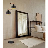 Stehlampe Stehleuchte höhenverstellbar Wohnzimmerlampe Holzoptik schwarz gold, Metall MDF, 2x E27, LxH 44x168 cm Stehlampe Stehleuchte höhenverstellbar Wohnzimmerlampe Holzoptik schwarz gold, Metall MDF, 2x E27, LxH 44x168 cm von Globo
