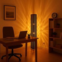 Stehlampe led Stoff Standlampe Designleuchte schwarz Wohnzimmer mit Textilschirm Blattgold, Metall silber, 7W 806lm warmweiß, LxBxH 15x15x118 cm von GLOBO LIGHTING