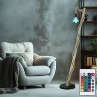 Globo - Stehlampe mit Fernbedienung dimmbar Standleuchte schwarz Holz Holzleuchte Hanfseil Landhausstil, Metall braun, 1x rgb led 8,5W 806Lm von Globo