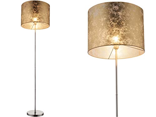 Stehlampe mit goldfarbenem Textil Lampenschirm - Stoffschirm 40 cm - Modern Wohnzimmer Gold Stehleuchte (Wohnzimmerlampe Schlafzimmerlampe Höhe 160 cm) von Globo