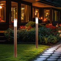 Stehleuchte Außenleuchte Gartenlampe Standleuchte Wegelampe Terrasse IP44, Edelstahl holzoptik, 1x E27 Fassung, DxH 12,7x110 cm, 2er Set von Globo