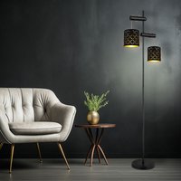 Stehleuchte Standlampe Wohnzimmerleuchte 2-flammig Höhe verstellbar, Textil, schwarz golden, 2x E27, LxBxH 41x23x150 cm von Globo