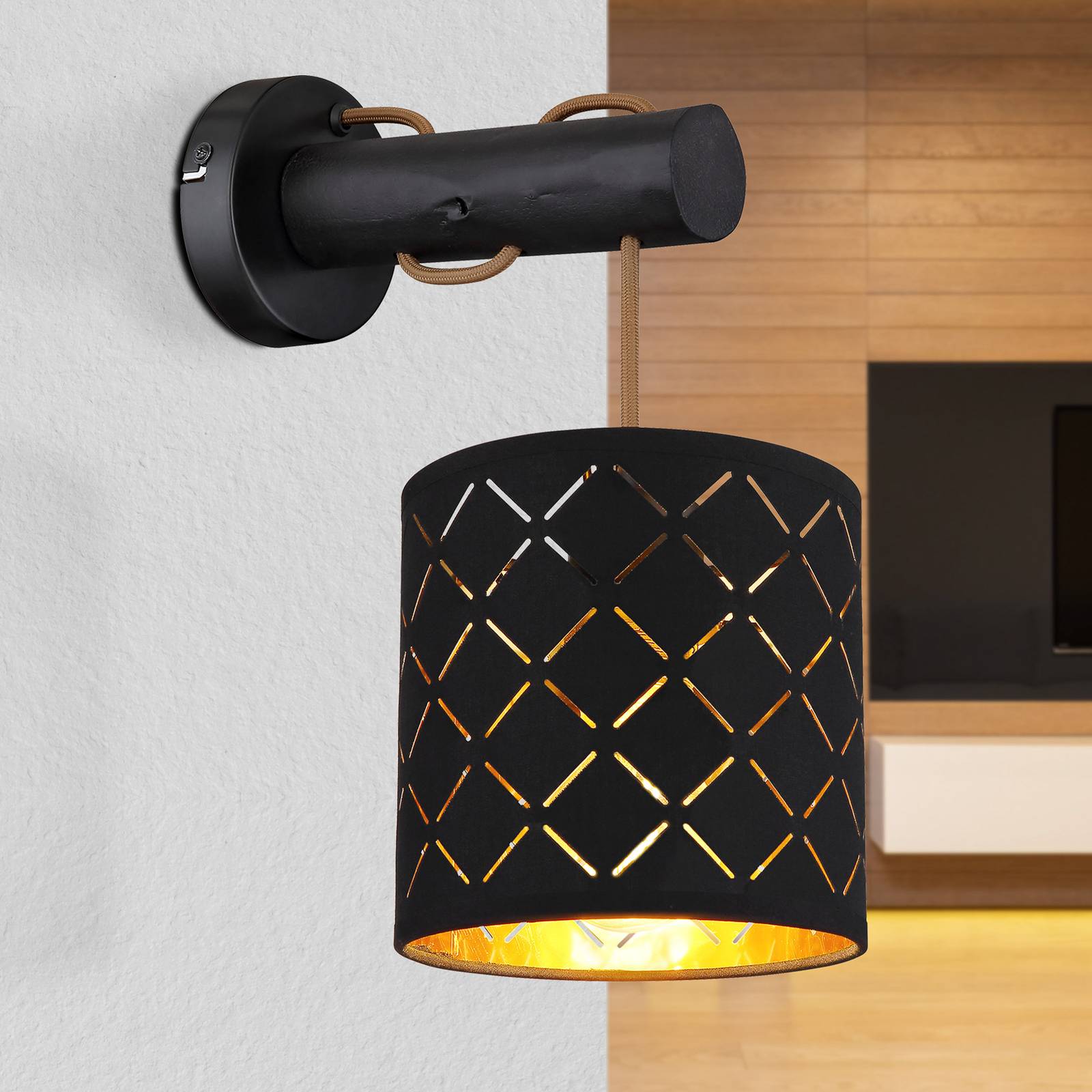 Textil-Wandlampe Clarke, schwarz-gold von Globo