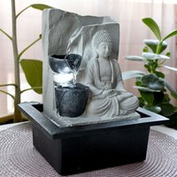 Tischbrunnen mit Pumpe Springbrunnen mit LED Beleuchtung Buddha Design Zimmerbrunnen grau Wohnzimmer Schlafzimmer Dekoration, LxBxH 21x18,5x25,5 cm von Globo