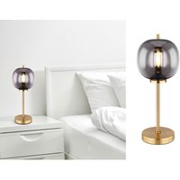 Tischleuchte BLACKY mit Rauchglas Lampenschirm Metall Messing, Höhe 45cm von Globo