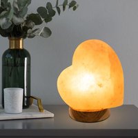 Tischleuchte Salzkristall Beistellleuchte Holz Tischlampe Herzform, natur, E14 Fassung, LxBxH 17,8x11,4x19 cm von Globo