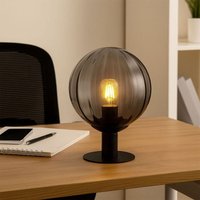 Tischleuchte Glas rauch Nachttischlampe schwarz Kugel Tischlampe, Metall, 1x E27 Fassung, DxH 23x29,5 cm von Globo