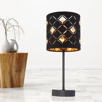 Tischleuchte Beistelllampe Wohnzimmerleuchte, Modern Stoffschirm, Tischlampe Nachttischleuchte, schwarz Textil Acryl Kristalle, 1x E14 DxH 15x35 cm von Globo