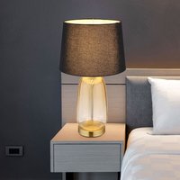 Globo - Tischlampe amber Glas Nachttischleuchte Tischleuchte Textil schwarz Wohnzimmerlampe Beistellleuchte, 1x E27, DxH 30 x 52 cm von Globo