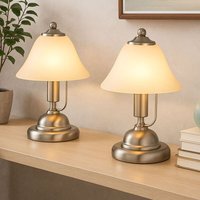 Tischleuchte Touch Nachttischleuchte Alabaster Glas Tischlampe Schlafzimmer, Nickel matt, 1x LED 5W 350Lm warmweiß, DxH 17x27 cm, 2er Set von Globo
