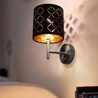 Wandlampe Wandleuchte Schirmleuchte Nachtlicht Schlafzimmerlampe Wohnzimmerlampe Flurlampe, Textilschirm schwarz gold, 1x E14 Fassung, HxB 26x19cm Wandlampe Wandleuchte Schirmleuchte Nachtlicht Schlafzimmerlampe Wohnzimmerlampe Flurlampe, Textilschirm schwarz gold, 1x E14 Fassung, HxB 26x19cm von Globo