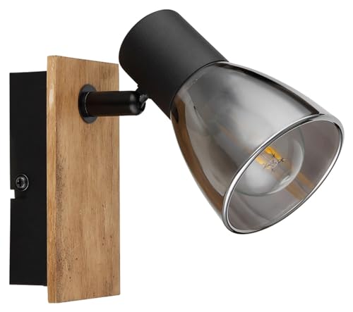 Wandleuchte - Braun - Schwarz - Rauchfarben - Glas - Holz - Metall - 7 x 15 cm - mit Schalter Wandleuchte - Braun - Schwarz - Rauchfarben - Glas - Holz - Metall - 7 x 15 cm - mit Schalter von GLOBO