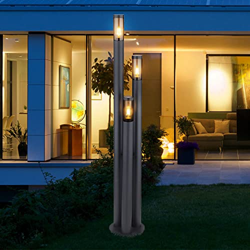 Wegeleuchten Außen Edelstahl Außenlampe Standleuchte Gartenleuchte Groß für draußen, anthrazit rauch, 3 Flammig E27, DxH 28x170 cm von Globo