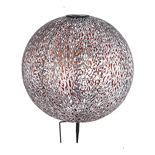 Windlicht Solar Garten Solarleuchte LED Steckleuchte IP44, Erdspitz, Metall Muster antik goldfarben Silbergrau, 1x LED 3000K, DxH 27x38 cm von GLOBO