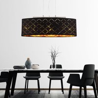 Wohnzimmer Lampe Decke hängend Wohnzimmer Deckenleuchte hängend Hängelampe Esstisch, 3 Flammig Stanzungen, Metall Textil schwarz gold, 3x LED 7W von Globo
