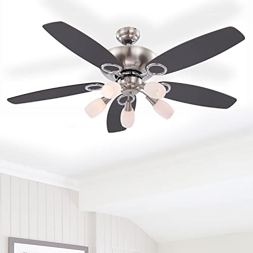 Deckenventilator mit Beleuchtung und Zugschalter Leise - Ventilator Decke mit Licht - 5 Flügel Beidseitig Montierbar - Deckenlampe mit Lüfter Schlafzimmer 3 Stufen - Durchmesser 130 cm von GLOBO