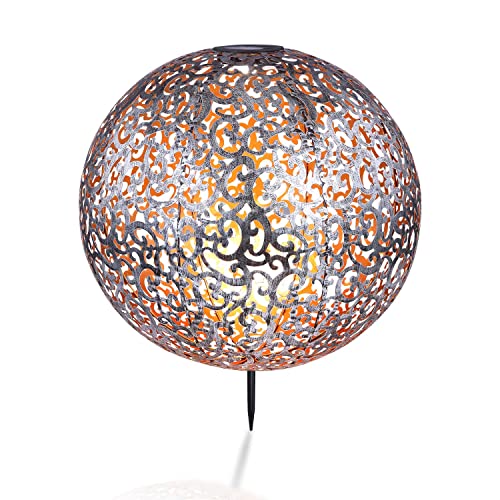 Solarleuchte antike Leuchtkugel mit Dekorgeflecht für den Garten - Außen Deko Solarlampe LED Gartenlampen Solar Silber (Erdspieß Dekoleuchte Antik Optik Große Kugel Durchmesser 40 cm) von GLOBO