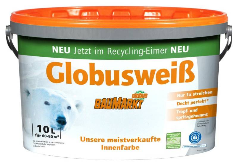 Globus Baumarkt Wandfarbe Globusweiß Wandfarbe matt 10 L matt von Globus Baumarkt