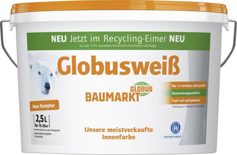 Globusweiß Wandfarbe matt konservierungsmittelfrei 2,5 L von Globus Baumarkt