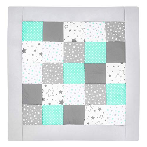 Amilian Baby Krabbeldecke Patchworkdecke als Geschenk Spieldecke Laufgittereinlage Decke Kuscheldecke Spielmatte Kinder Matte Baumwolle Erstausstattung Patchwork Krabbelmatte M058 (145x145cm) von Glocal Berlin