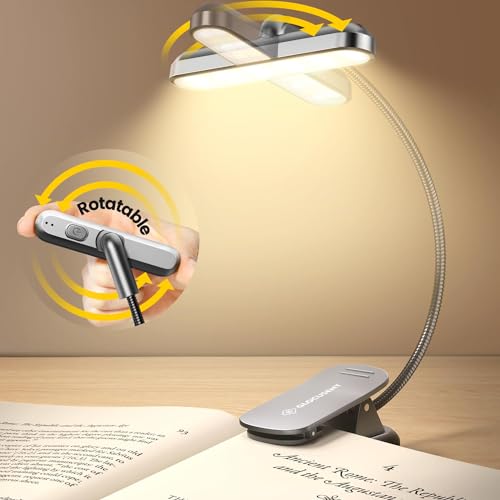 Glocusent Drehbare Leselampe Buch Klemme, 22 LEDs Zweireihig mit Timer, Stufenlose Dimmung & Farbanpassung, 1000 mAh Wiederaufladbare Buchlampe für bis zu 100 Stunden, Ideal für Buchliebhaber von Glocusent