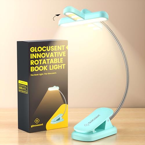 Glocusent Drehbare Leselampe Buch Klemme, 22 LEDs Zweireihig mit Timer, Stufenlose Dimmung & Farbanpassung, 1000 mAh Wiederaufladbare Buchlampe für bis zu 100 Stunden, Ideal für Buchliebhaber von Glocusent
