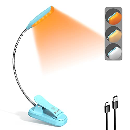 Glocusent 10 LED Leselampe Buch Klemme, Buchlampe mit 3 Helligkeit x 3 Farbmodi, USB C Wiederaufladbar Leselicht bis zu 80 Stunden, Stabile Klemme & flexibler Schwanenhals, Geschenk für Leser von Glocusent