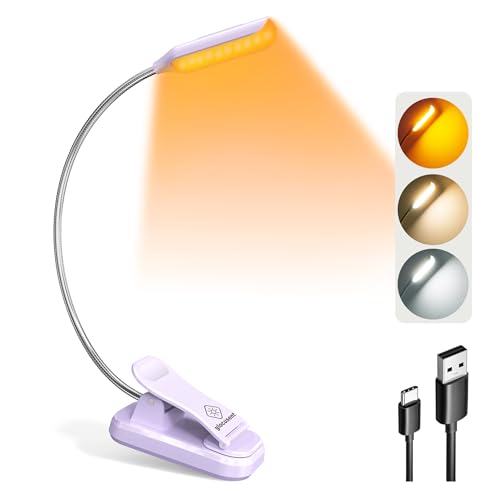Glocusent Leselampe Buch Klemme, Wiederaufladbare Buchlampe mit 10 LEDs, 3 Farben & 3 Helligkeiten, Lange Laufzeit Klemmlampe bis zu 80 Stunden, 360° Flexibel Klemmleuchte für Nachtlesen von Glocusent