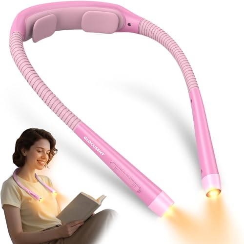 Glocusent Leselampe Hals mit 3 Farben & 5 stufenloser Helligkeit, Leselampe Bett mit Timer & Einschlafhilfe, Perfektes Halslampe für Lesen Stricken Häkeln Nähen Reparieren (Rosa) von Glocusent