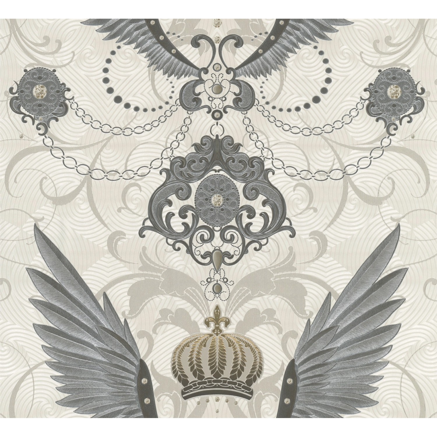 Glööckler Vliestapete Imperial Adlerflügel mit Ketten Beige-Silber von Glööckler
