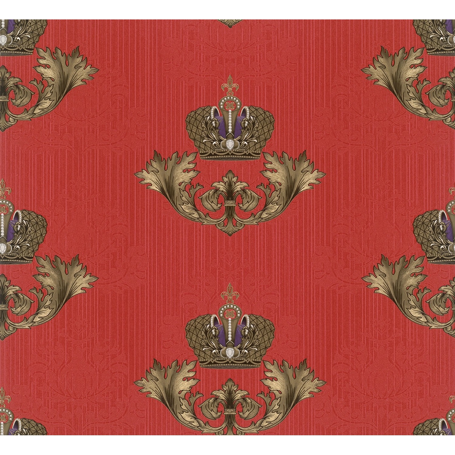 Glööckler Vliestapete Imperial Krone Blattmotiv Wappenoptik Rot-Gold von Glööckler