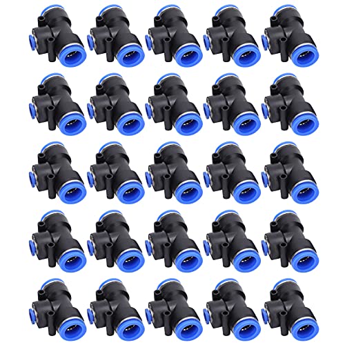 Pneumatischer T-förmiger 3-Wege-Rohrverbinder, 25-teiliger pneumatischer Steckanschluss, Schnell-Druckluftschlauch zum Anschluss von Luft-Wasser-Gas-Öl-Rohr (16 x 8 x 16 mm) von Glomora