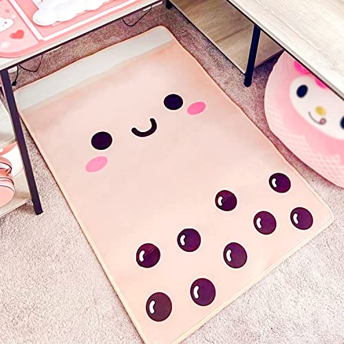 Glopastel Boba Anime-Teppich, rechteckig, für Kinder, Mädchen, Damen, Schlafzimmer, maschinenwaschbar, niedlicher Bubble Tea, japanische Cartoon-Raumdekoration (Beige, 71,1 x 106,7 cm) von Glopastel