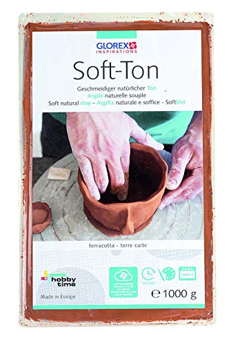 GLOREX 6 8075 237 - Soft Ton terracotta 1000 g, natürlicher, besonders weicher und geschmeidiger Ton, lufthärtend und für Brennofen geeignet, sehr gut für Kinder geeignet von Glorex