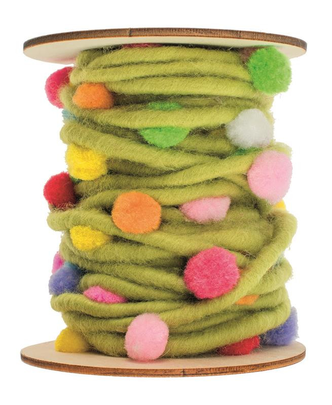 Filzkordel mit Pompons, grün 5M/Rolle von Glorex