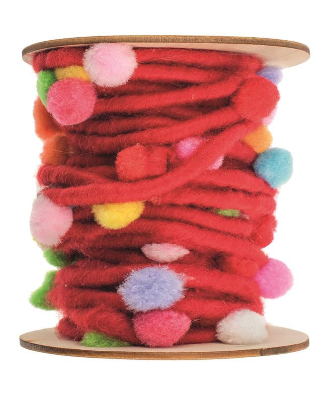 Filzkordel mit Pompons, rot 5M/Rolle Filzkordel mit Pompons, rot 5M/Rolle von Glorex