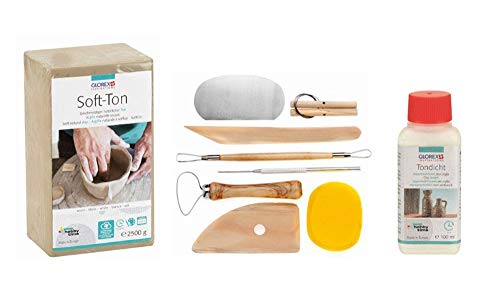 GLOREX 6 8075 299K - Set für Kreative: Soft Ton 2500 g in weiß, lufthärtend oder brennbar, 100 ml Tondicht und ein 8 teiliges Set mit strapazierfähigem Modellierwerkzeug GLOREX 6 8075 299K - Set für Kreative: Soft Ton 2500 g in weiß, lufthärtend oder brennbar, 100 ml Tondicht und ein 8 teiliges Set mit strapazierfähigem Modellierwerkzeug von GLOREX