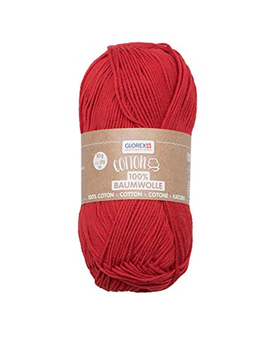 Glorex 5 1004 04 - Cotton 100 % Baumwolle, vielseitig einsetzbar zum Stricken, Häkeln und Basteln, sehr gute Qualität, weich und waschbar, 50 g, ca. 170 m, rot von Glorex