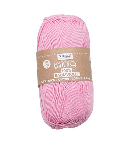 Glorex 5 1004 06 - Cotton 100 % Baumwolle, vielseitig einsetzbar zum Stricken, Häkeln und Basteln, sehr gute Qualität, weich und waschbar, 50 g, ca. 170 m, fuchsia von Glorex