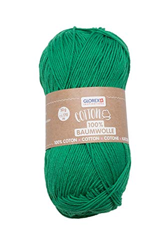 Glorex 5 1004 12 - Cotton 100 % Baumwolle, vielseitig einsetzbar zum Stricken, Häkeln und Basteln, sehr gute Qualität, weich und waschbar, 50 g, ca. 170 m, grün von Glorex