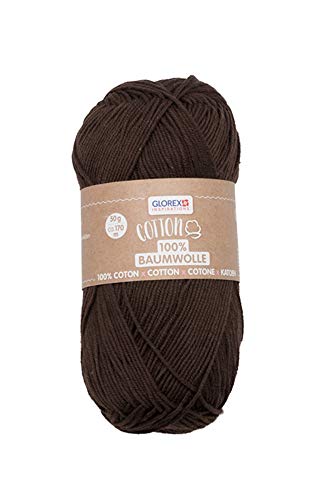 Glorex 5 1004 15 - Cotton 100 % Baumwolle, vielseitig einsetzbar zum Stricken, Häkeln und Basteln, sehr gute Qualität, weich und waschbar, 50 g, ca. 170 m, braun von Glorex