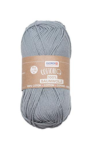 Glorex 5 1004 16 - Cotton 100 % Baumwolle, vielseitig einsetzbar zum Stricken, Häkeln und Basteln, sehr gute Qualität, weich und waschbar, 50 g, ca. 170 m, grau von Glorex