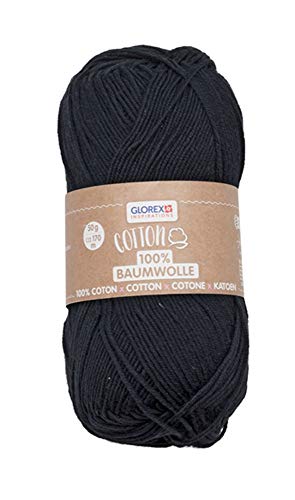 Glorex 5 1004 17 - Cotton 100 % Baumwolle, vielseitig einsetzbar zum Stricken, Häkeln und Basteln, sehr gute Qualität, weich und waschbar, 50 g, ca. 170 m, schwarz von Glorex