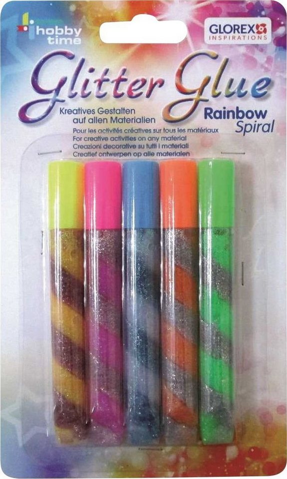 Glorex Bastelkleber Glorex Glitter-Spiral-Glue 5x10,5ml Rainbow Colors von Glorex